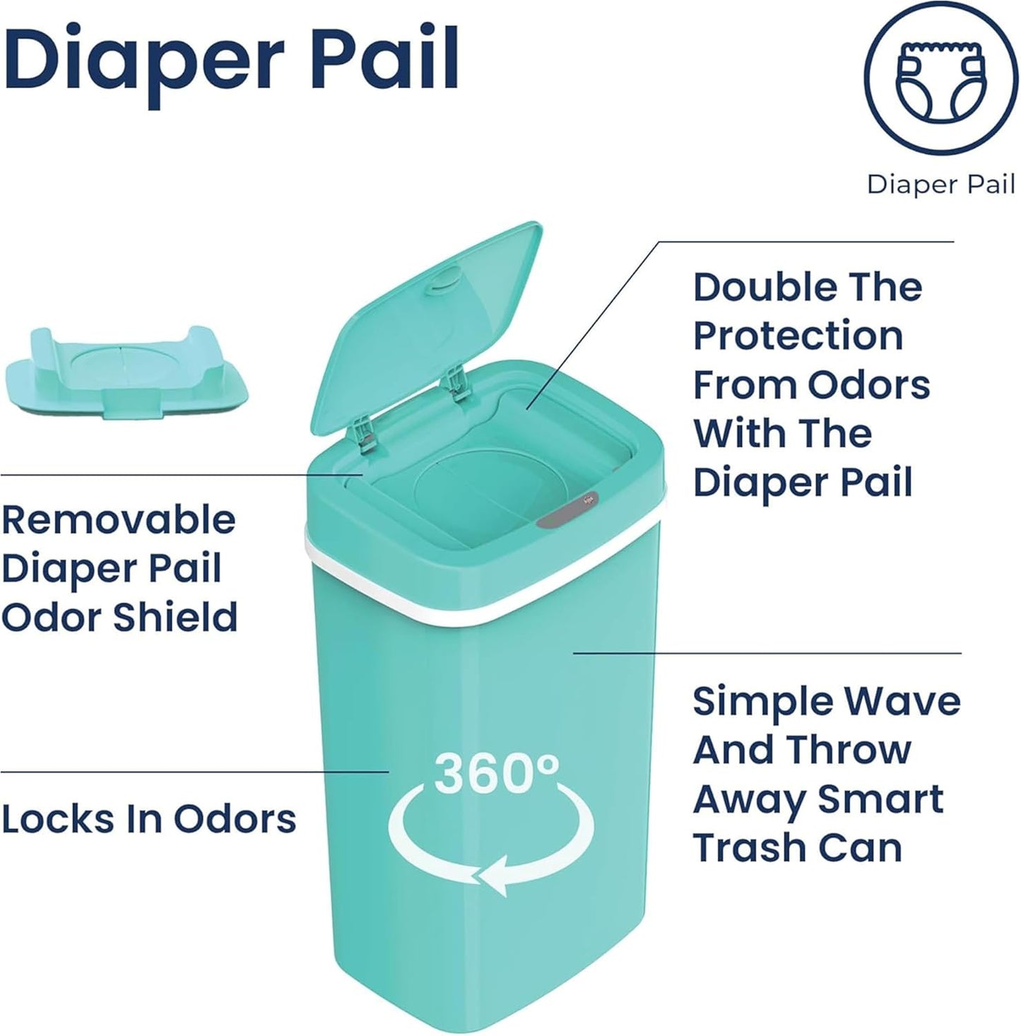 Smart Odor-Resistant Diaper Pail Trash Can with Motion Sensor Lid, Double Seal Odor Control, Removable Inner Shield, Battery Operated Bin,Quiet Auto Open Close,Home Hygiene Organizer (Blue)