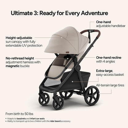 Mompush Ultimate2 Baby Stroller, Premium Convertible Full-Size Stroller for Toddler, Reversible Seat with One Hand Recline Adjustment, Car Seat Adapter Included