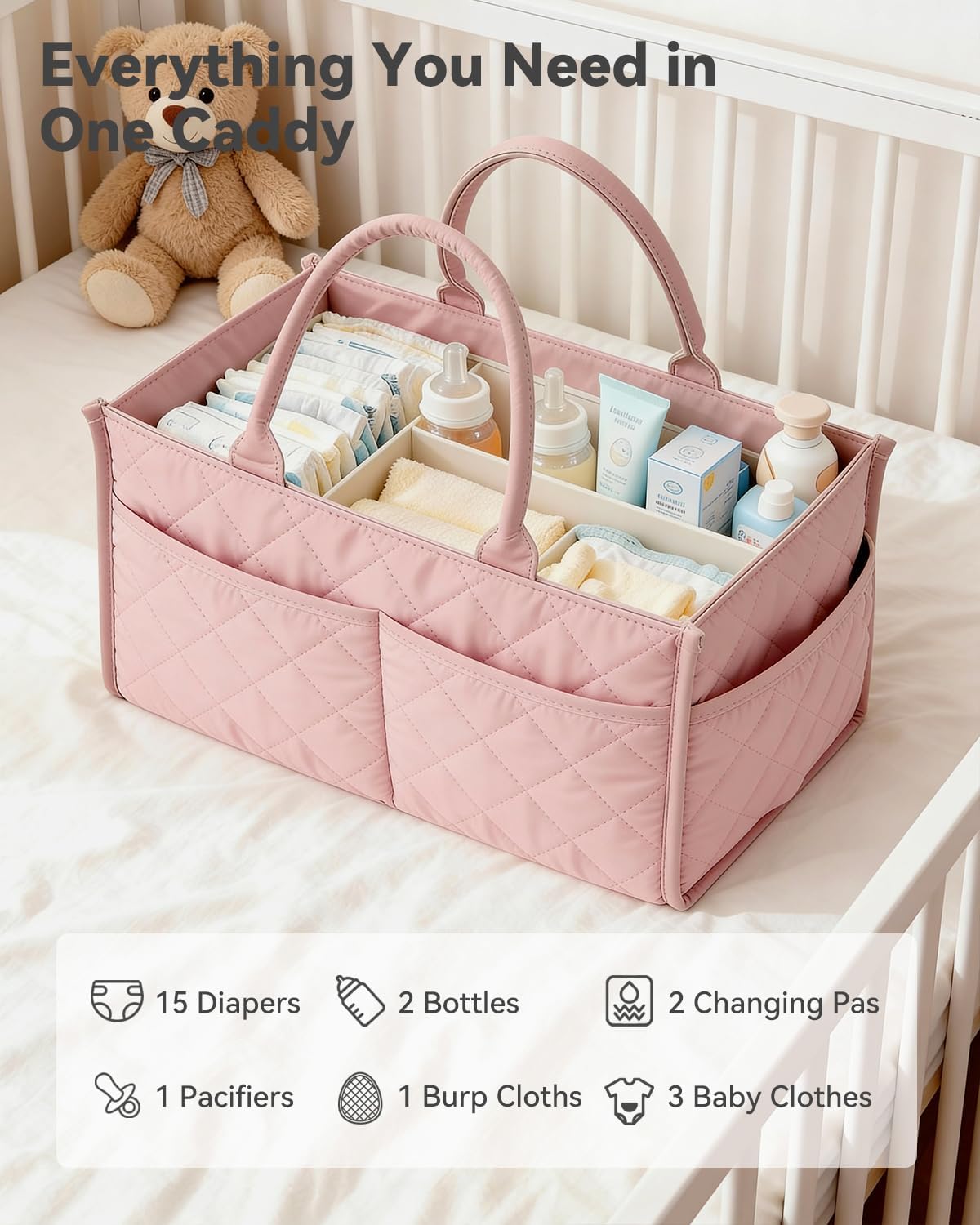 Tivellary Baby Diaper Caddy Organizer – Spacious Storage Basket for Newborn Essentials, Nursery & Diaper Station, Registry Essential, Dusty Rose