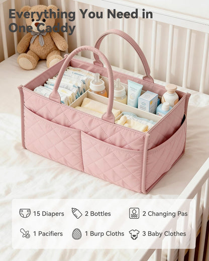 Tivellary Baby Diaper Caddy Organizer – Spacious Storage Basket for Newborn Essentials, Nursery & Diaper Station, Registry Essential, Dusty Rose
