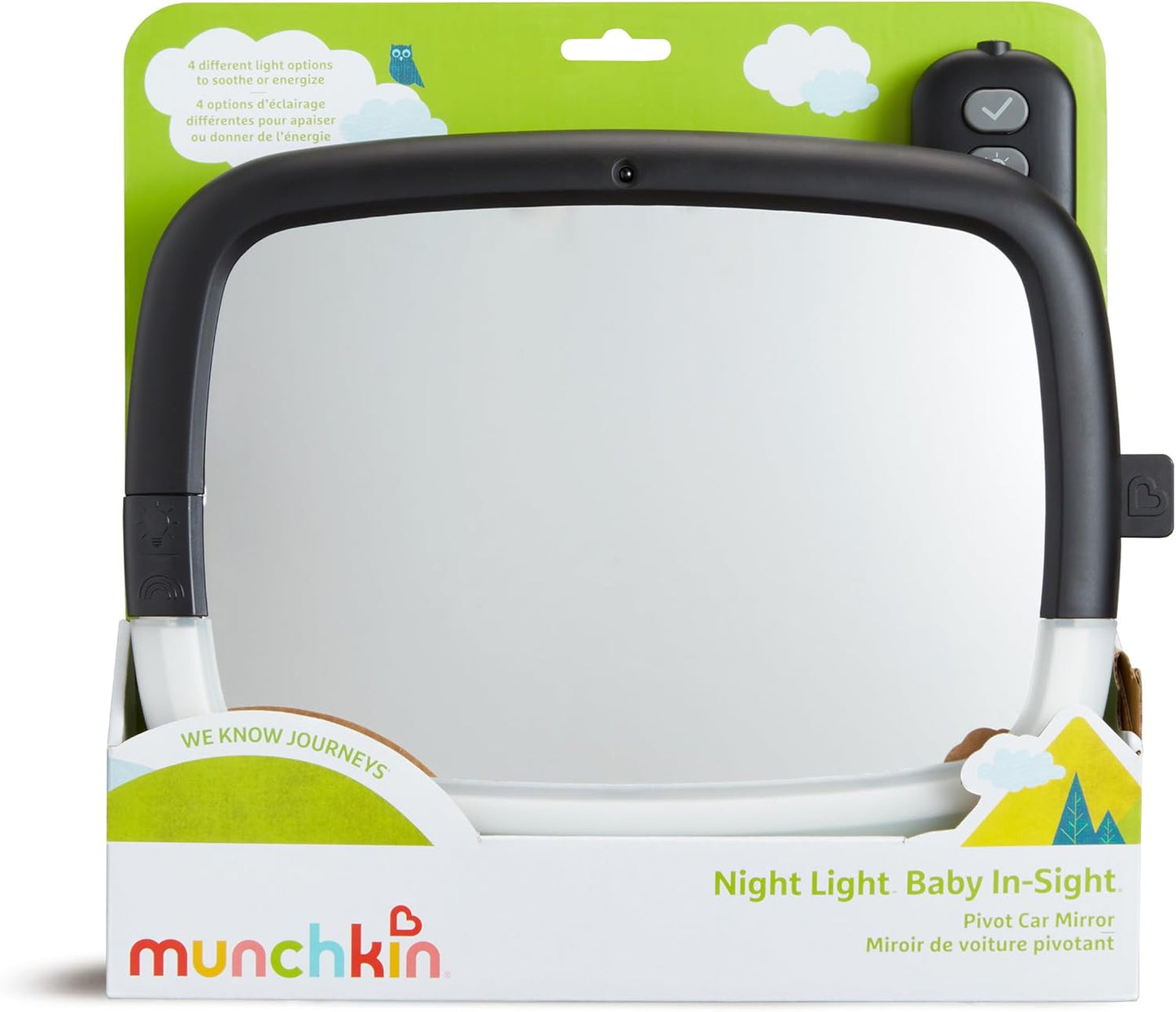 Munchkin Baby Car Mirror for Rear Facing Car Seats, Night Light LED Pivot 360 Baby in-Sight Adjustable Auto Mirror, Black