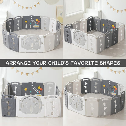 LulliSpace Baby Playpen,Foldable Playpen for Babies and Toddlers,Kids Activity Centre Safety Play Yard,Safety Gates for Indoor&Outdoor,Toddler Fence Play Area,Portable, Educational, 14 Panels