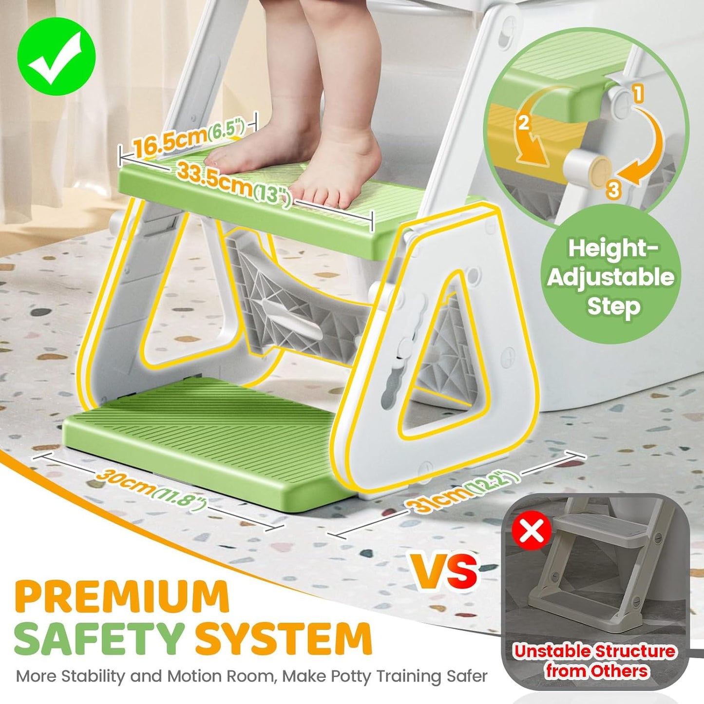 Orzbow Potty Training Seat | Upgrade Toddler Potty Training Toilet with Step Stool, 2-in-1 Stability Toilet Seat for Boys Girls | with Splash Guard, Anti-Slip Pad, Ladder, and Height Adjustable, Pink