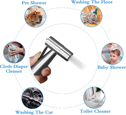 Ikaufen Handheld Bidet Sprayer for Toilet Adjustable Water Pressure Control Bidet Hose Attachment for Bathroom Shower Spray Stainless Steel Cloth Diaper Sprayer Kit