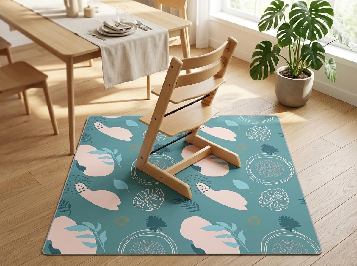 Splat Mat for Under High Chair/Arts/Crafts, Waterproof and Anti-Slip Splash Mat Floor Protector, Washable Highchair Floor Mat, 51 Inch Reusable Messy Mat and Baby Feeding Table Cloth