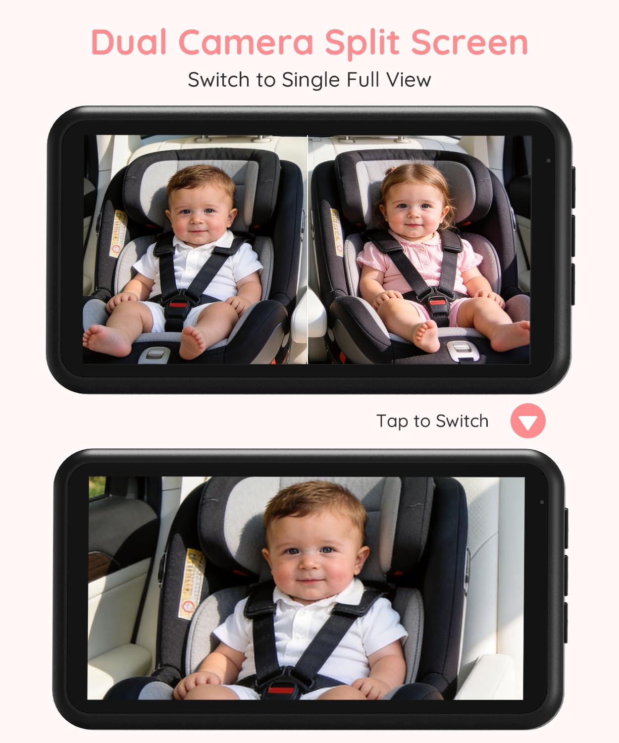 LUCKVIEW BM2 PRO Dual Baby Car Camera, 5.2" 1080P HD Display for Rear-Facing Car Seats, IR Night Vision, Anti-Shake Mount, Easy Install – Ideal for Parents with 2 Kids and Pets (Blue)