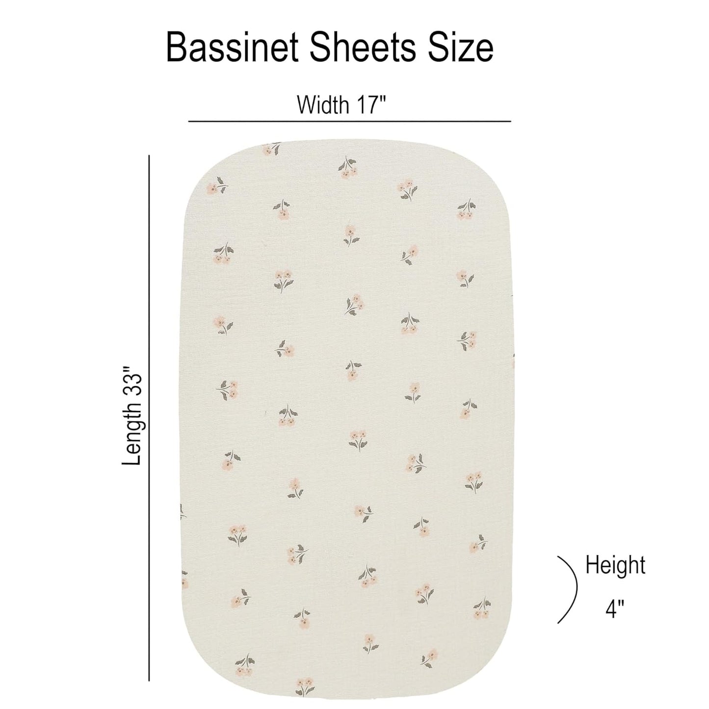 Onacosht Muslin Bassinet Sheets 3 Pack, 100% Cotton Baby Fitted Sheet 33" x 19" Compatible with Mika Micky, KoolaBaby (3 in 1), BabyBond, HARPPA and RICUTON Bedside Bassinet, Green, Floral and Cactus