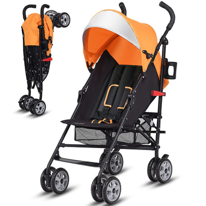 BABY JOY Lightweight Stroller, Compact Travel Stroller, Infant Stroller w/Adjustable Backrest & Canopy, Cup Holder, Storage Basket, 5-Point Harness, Easy Fold, Umbrella Stroller for Toddler, Black