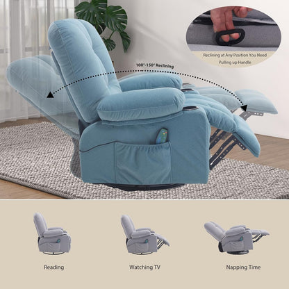 Rocker Recliner Chair with Massage and Heat, Oversized Rocking Nursery Recliners Overstuffed Swivel Glider with Cup Holder, Fabric Manual Single Sofa for Living Room, Beige