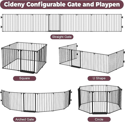 190" Extra Wide Baby Gate Playpen, Adjustable Baby Fence Play Yard, Long Dog Gates Indoor for Stair Doorway Fireplace, Large Child Gate for Toddler Kid Pet, Family Essentials Safty Gate, Black