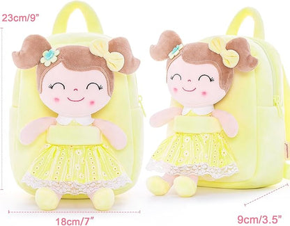 Gloveleya Back to School Gifts for Girls Kids Backpack Toddler Girls Backpacks with Soft Plush Spring Girl Doll Toys Yellow