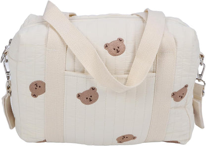 Focket Baby Stroller Organizer, Universal Large Space Baby Diaper Bag with Zipper, Embroidery Mom Handbag Stroller Accessories Storage Bag for Diaper, Phone, Keys, Toys29X26X12CM