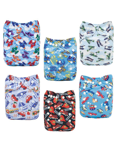 ALVABABY Baby Cloth Diapers 6 Pack with 12 Inserts Cloth Diaper Covers Adjustable Washable Reusable for Baby Girls and Boys