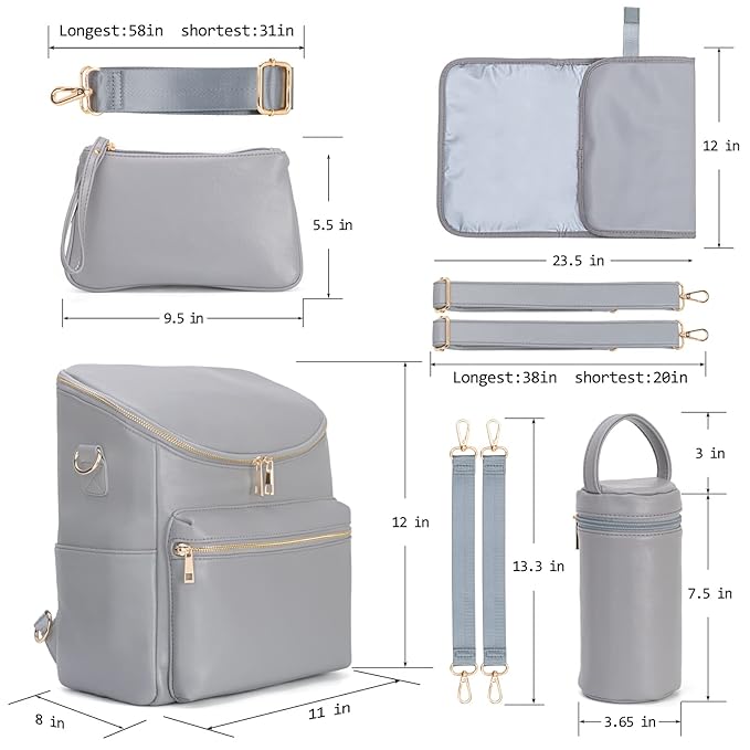 Minsong Diaper Bag Backpack,Fashion Leather Mommy Backpacks,Travel Toddler Baby Diaper Bags with in Bag Organizer and Changing Pad (Dark Grey)