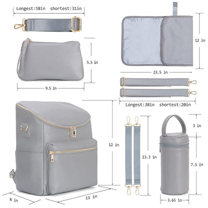 Minsong Diaper Bag Backpack,Fashion Leather Mommy Backpacks,Travel Toddler Baby Diaper Bags with in Bag Organizer and Changing Pad (Dark Grey)
