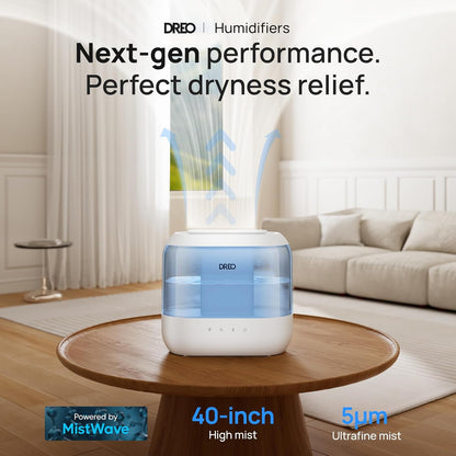 Dreo Humidifiers for Bedroom, 4L Top Fill for Large Room, 36H Runtime, 28 dB Quiet Supersized Cool Mist Air Humidifier for Baby Nursery, Plants, Indoor, Night Light, Easy to Clean & Fill, White