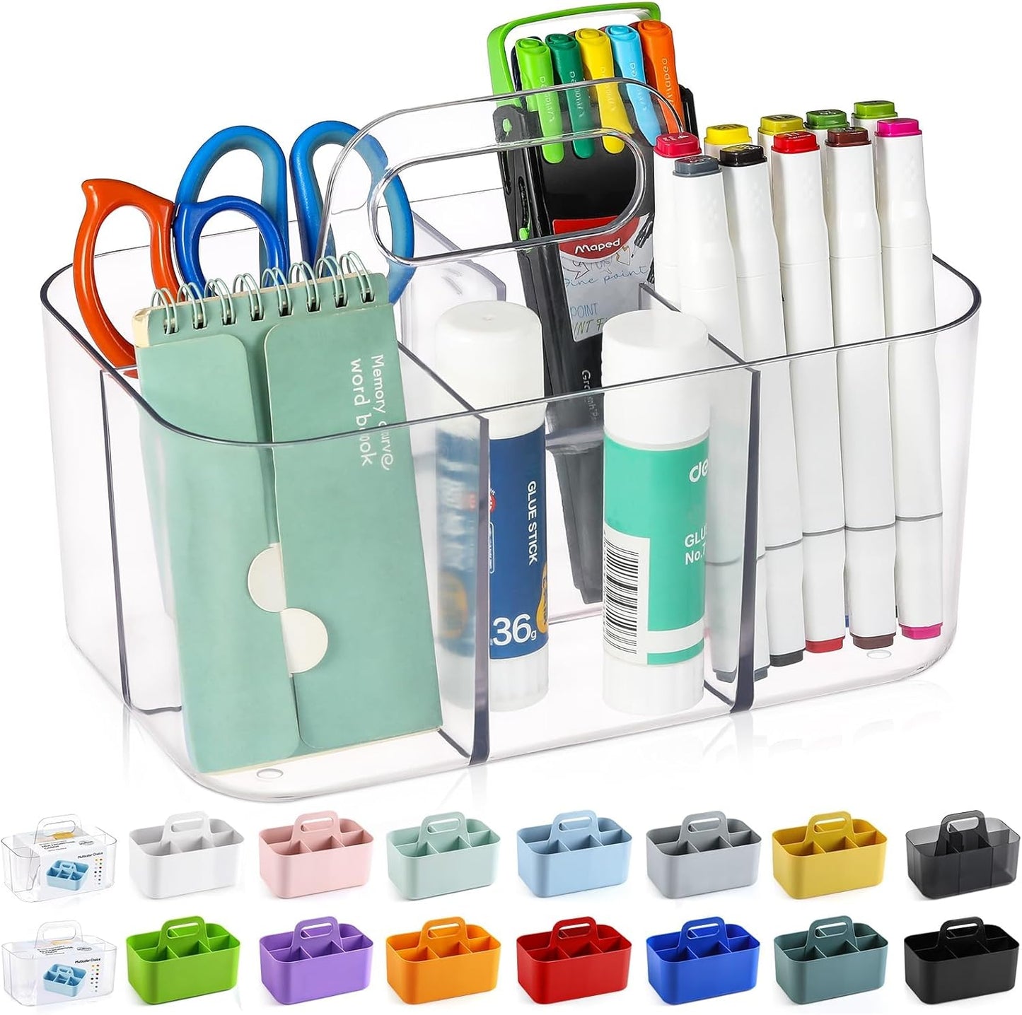 Multiuse Caddy Organizer with Handle, Portable Divided Plastic Tote Bin - Art Craft, Stationary Pen Marker Crayons, Makeup Hair Supplies Storage - Bathroom, Classroom, Dorm, Office, Desk Holder - Pink