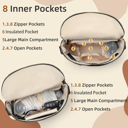 miss fong Small Diaper Bag Mini Diaper Bag, Leather Diaper Bag Backpack Mini Backpack with 14 Pockets Insulated Pockets & Shoulder Strap