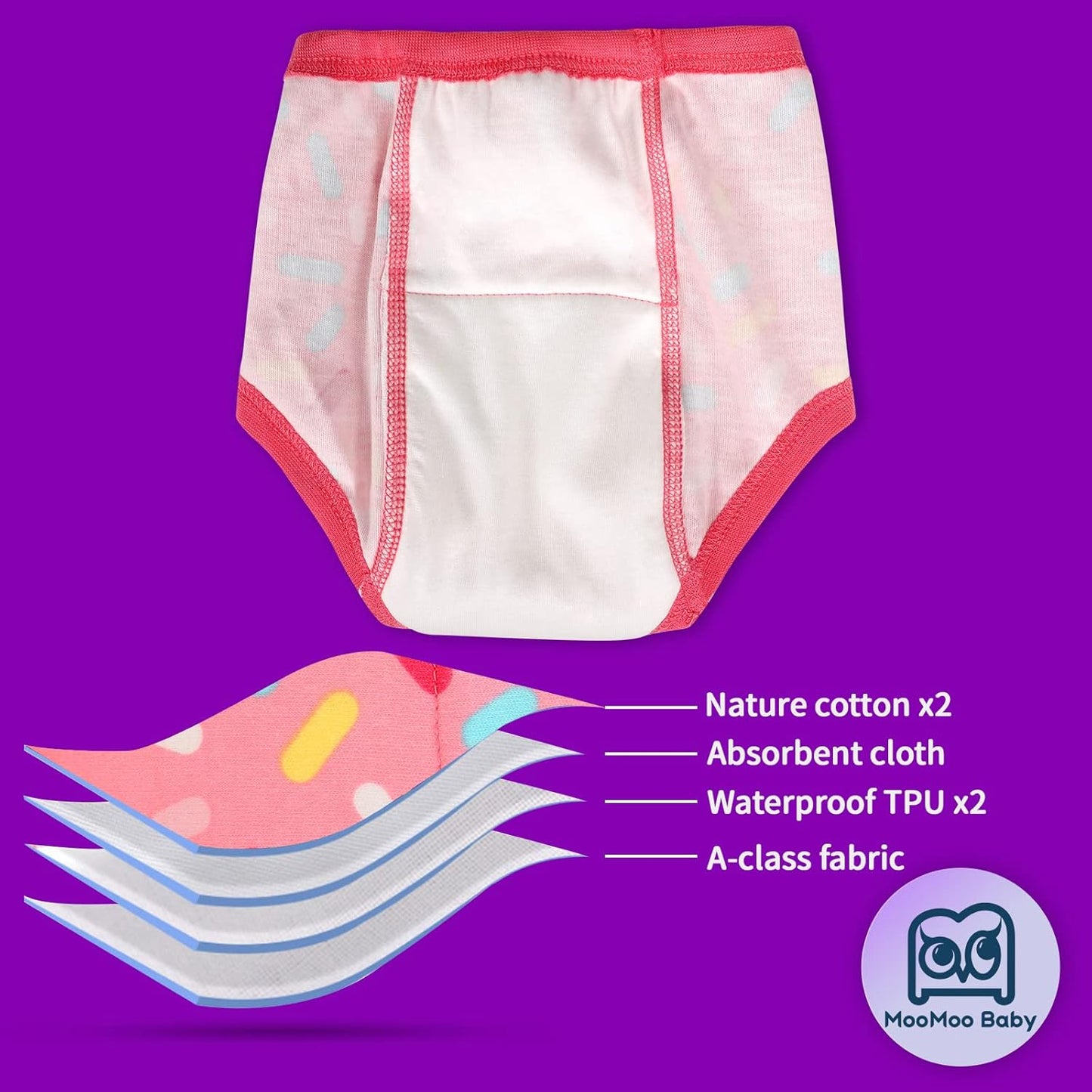 MooMoo Baby 8 Packs Potty Training Pants Cotton Absorbent Training Underwear for Toddler Boy and Girls 2T-9T