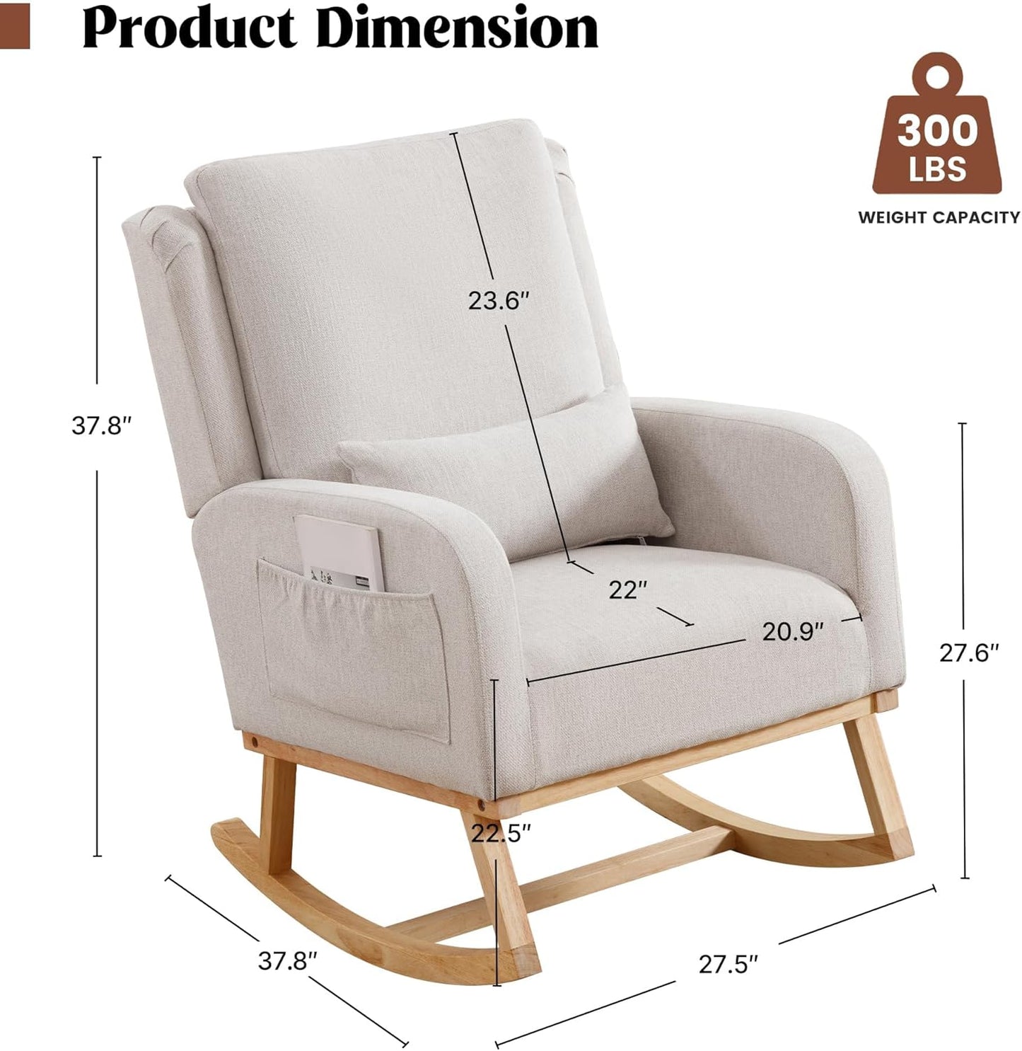 HCHAIRH Rocking Chair Nursery, Sherpa Nursing Rocking Chairs, Upholstered Nursery Glider Rocker for Mom Nursery Morden Accent Rocking Chair Pillow for Living Room,Bedroom,Teddy Light Grey