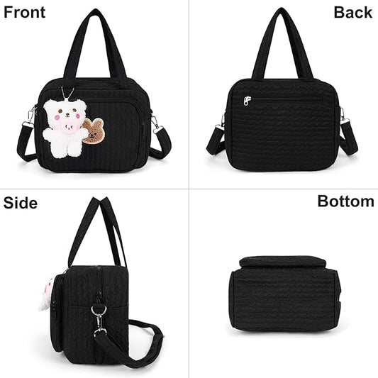 Lushandy Baby Diaper Bag Tote, Mom Bag Crossbody Diaper Bags Baby Travel Bags for Girl Pañaleras Para Bebe (Black, Small)