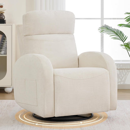 Dual Motors Power Recliner with Adjustable Headrest, Electric Swivel Rocker Recliner for Nursery, Glider Reclining Rocking Nursery Chairs for Small Space, Living Room, Bedroom, Chenille Cream White