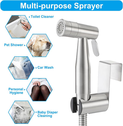 Mulin Bidet Sprayer for Toilet - Water Pressure Control Handheld Sprayer for Baby, Cloth Diaper, Feminine Wash - Brushed Nickel Stainless Steel