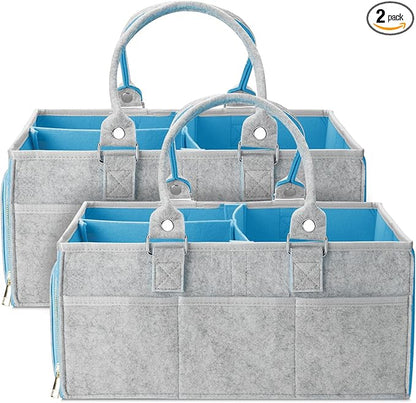 Mr. Pen- Baby Diaper Caddy Organizer, 2 Pack, Blue Inside, Large Baby Caddy Organizer with Handle, Collapsible & Portable