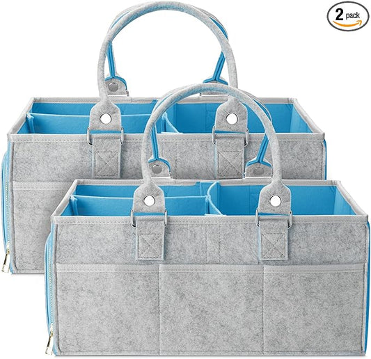 Mr. Pen- Baby Diaper Caddy Organizer, 2 Pack, Blue Inside, Large Baby Caddy Organizer with Handle, Collapsible & Portable
