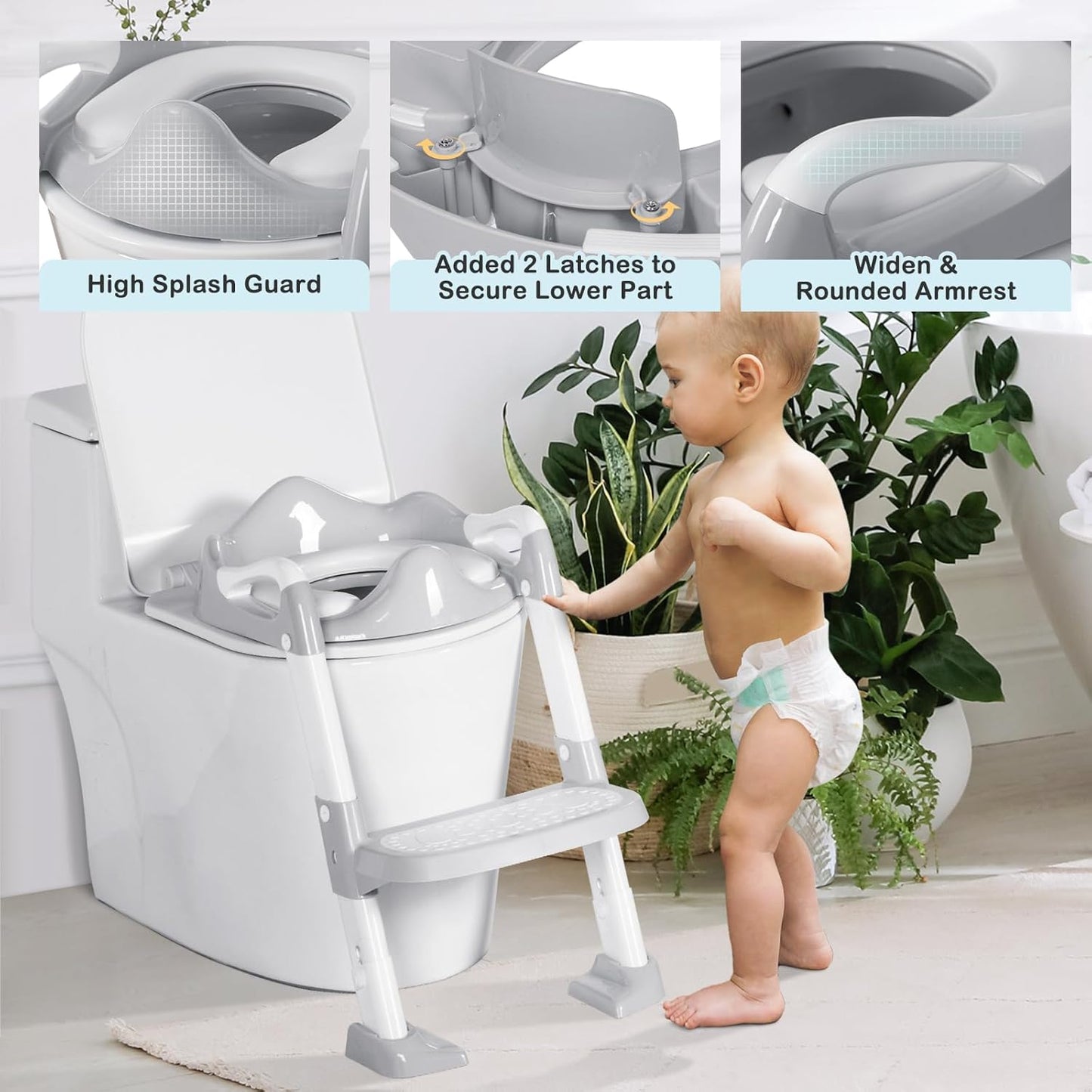 BRINJOY Potty Training Seat with Step Stool Ladder, Potty Toilet Toddler Seat w/Potty Training Chart & Cushion Handle, Kids Potty Training Toilet Chair for Girls Boys w/Non-Slip Pads Wide Step