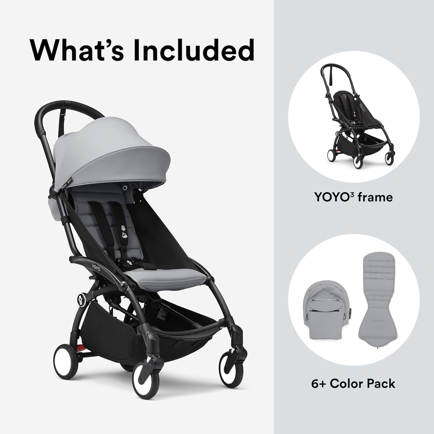 Stokke YOYO3 Stroller from 6 Months - Includes Black Frame, Seat Cushion & Canopy - Folds in & Out in a Flash - Light & Compact - Carry-On Compatible