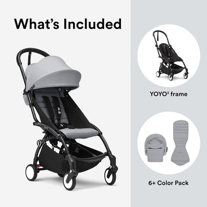 Stokke YOYO3 Stroller from 6 Months - Includes Black Frame, Seat Cushion & Canopy - Folds in & Out in a Flash - Light & Compact - Carry-On Compatible