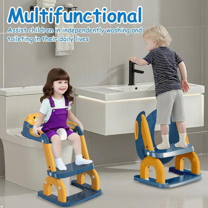 Potty Training Seat with Step Stool for Toddlers - Upgrade 2-in-1 Toilet Seat Toilet Ladder for Kids Children Boys Girls, Anti-Slip Pad & Adjustable Height with Waterproof - Pink