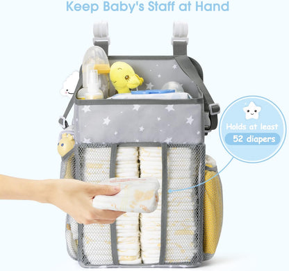Maliton Changing Table Diaper Organizer - Baby Hanging Diaper Stacker Nursery Caddy Organizer for Cribs Playard Baby Essentials Storage (Gray)