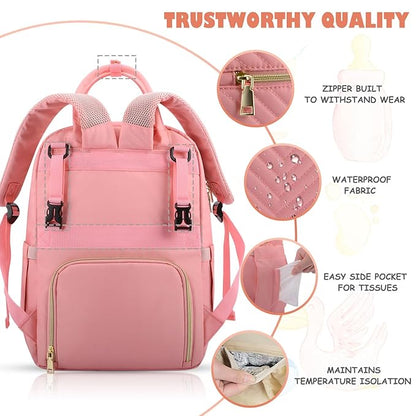 Tenot Baby Diaper Bag Backpack, Travel Diaper Bags for Baby Girl Boy Large Capacity Baby Bag Backpack for Women Light Pink