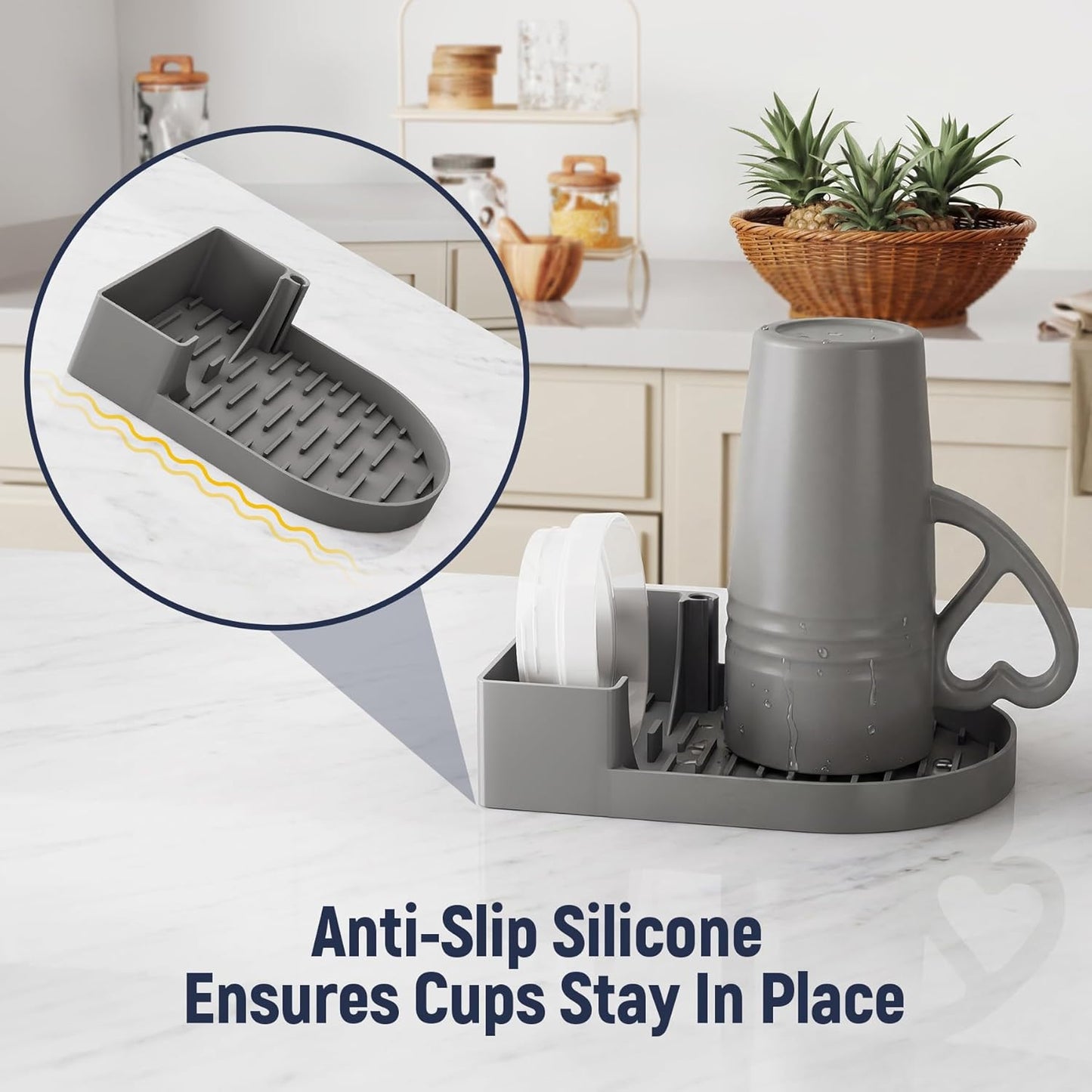 NiHome Silicone Water Bottle Drying Rack Compatible with Stanley Tumblers 20-40oz, Mugs, Wine Glasses, Compact Portable Cup Dryer Stand with Anti-Slip Base for Countertops, RVs & Travel (Cream)