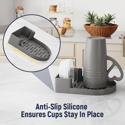 NiHome Silicone Water Bottle Drying Rack Compatible with Stanley Tumblers 20-40oz, Mugs, Wine Glasses, Compact Portable Cup Dryer Stand with Anti-Slip Base for Countertops, RVs & Travel (Cream)