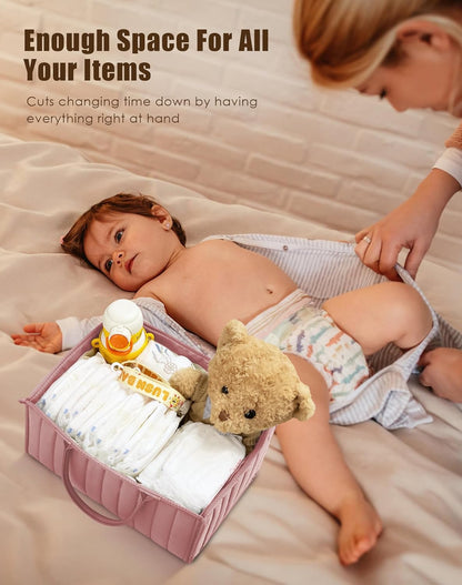 SWEET DOLPHIN 2-Pack Quilted Diaper Caddy Organizer – Premium Puffer Style Nursery Storage Bins – Water-Resistant & Wipeable Changing Table Organizer – Trendy Tote for Home & Car Travel - Mocha Brown