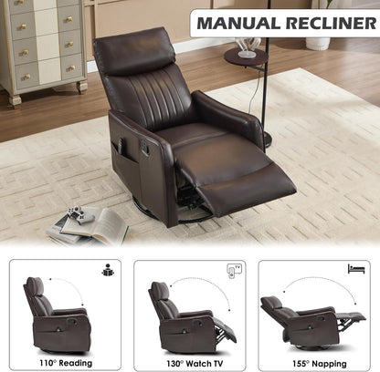 Trustyue Swivel Rocker Recliner Chair, 360° Swivel Recliner with Heat and Massage, Rocker Recliner Nursery Glider Chair with Side Pockets for Living Room (Beige, Fabric)
