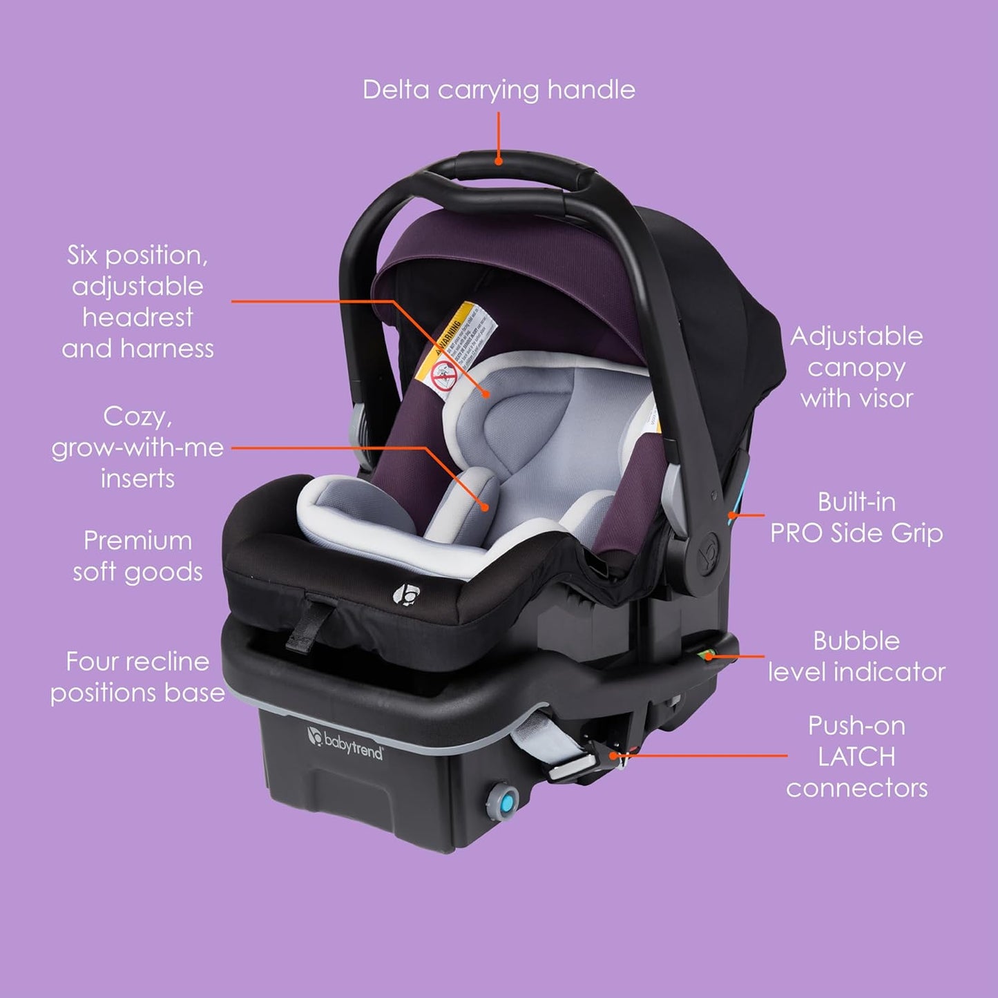 Baby Trend Secure-Lift Infant Car Seat, Dash Black – Compact Lightweight Carrier, Infant Comfort Cushioning, Adjustable Harness Fit
