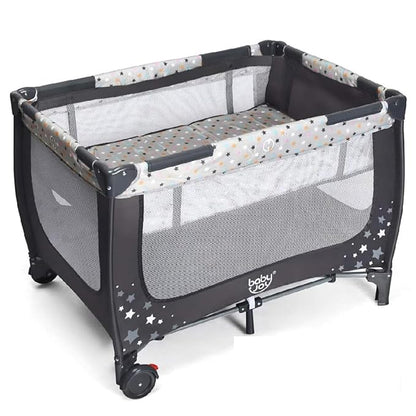 BABY JOY Pack and Play with Bassinet, Portable Playard for Baby, Double Layer Foldable Baby Playpen with Mattress, Lightweight Travel Crib with Bassinet & Carry Bag from Newborn to Toddlers