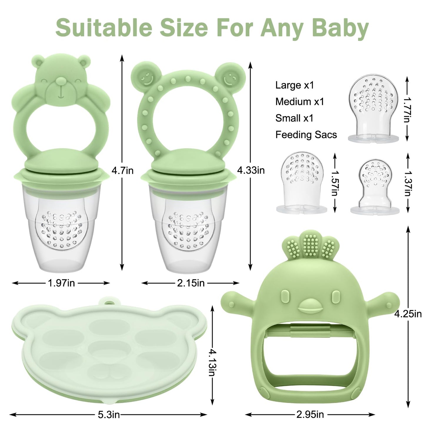 MISSLILI Baby Silicone Fruit Food Feeder Pacifier & Breastmilk Popsicle Freezer Molds,BPA Free Baby Food Storage Containers Frozen Ice Tray for Baby Feeding Safely, Infant Fruit Teething Toy (Blue)
