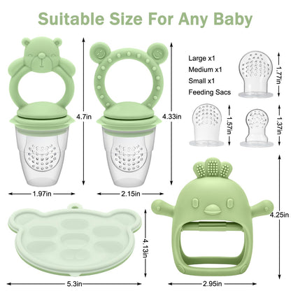 MISSLILI Baby Silicone Fruit Food Feeder Pacifier & Breastmilk Popsicle Freezer Molds,BPA Free Baby Food Storage Containers Frozen Ice Tray for Baby Feeding Safely, Infant Fruit Teething Toy (Blue)