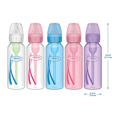 Dr. Brown’s Anti-Colic Options+ Narrow Baby Bottles, 0m+ Level 1 Nipple - Baby Bottle to Reduce Colic (3 Pack), Purple 8 oz