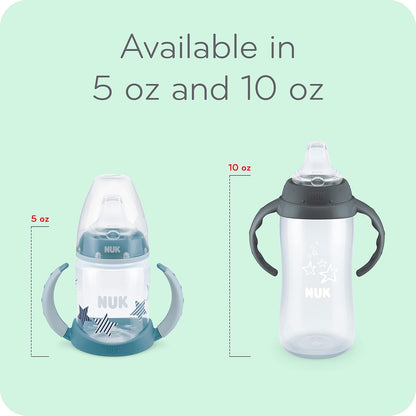 NUK First Choice Large Learner Cup 2.0, 10 oz. Sippy Cup with Handles, Spill Proof, Leak Proof Soft Straw Cup, 2-Pack