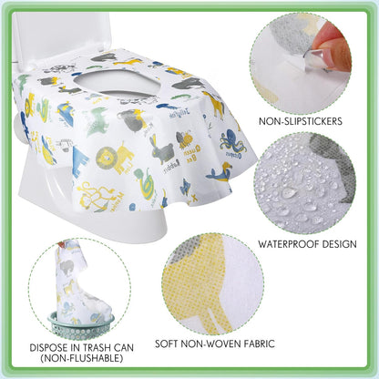 50 Packs Disposable Toilet Seat Covers Extra Large Individually Wrapped for Kids and Adults, Portable Non Slip Waterproof Potty Seat Covers for Toddlers Potty Training, Travel (Rainbow)