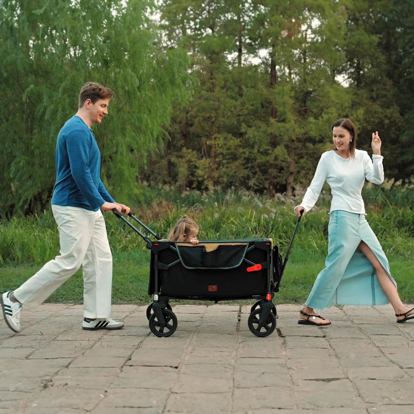 EVER ADVANCED Wagon Stroller for 2 Kids, Compact One-Step Fold Stroller Wagon with Adjustable Push/Pull Handles, Folding Wagon for Travel, Park & Beach, Includes Removable UV Canopy, Blue