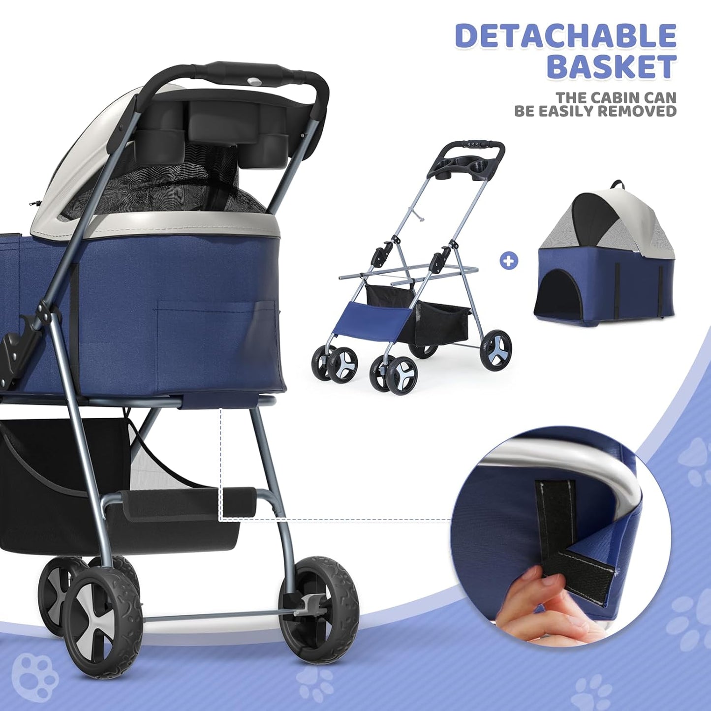 Magshion Compact Pet Stroller for Small-Medium Dogs/Cats up to 22lbs, 4-Wheel Lightweight Umbrella Shaped Portable Puppy Travel Jogger with Breathable Mesh, Cup Holder & Rear Storage, Black