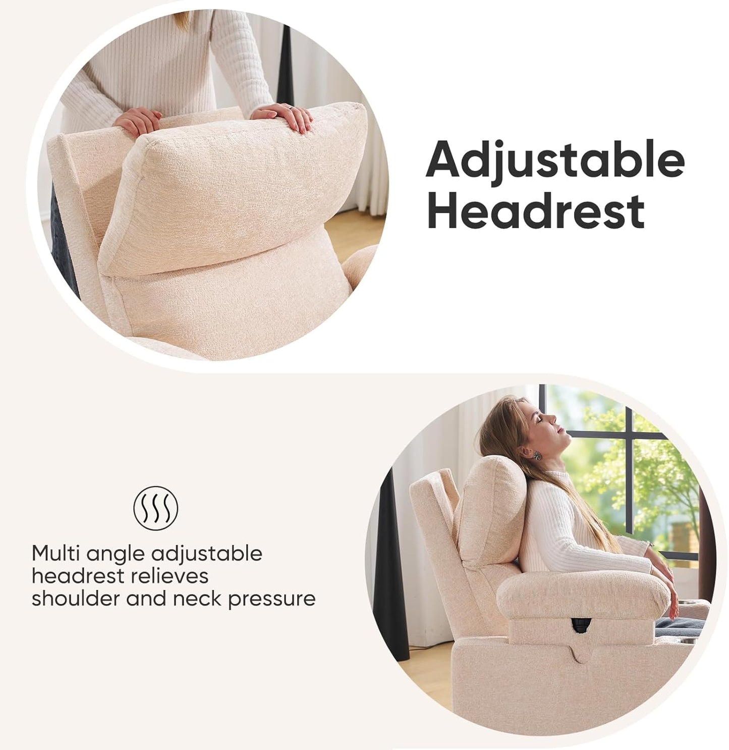 Rocking Chair Nursery with Adjustable Armrests, Electric Glider Recliner Nursing Chair for Breastfeeding, Power Swivel Recliner Chairs with Massage and Heat, Adjustable Headrest , FSC Certified, White