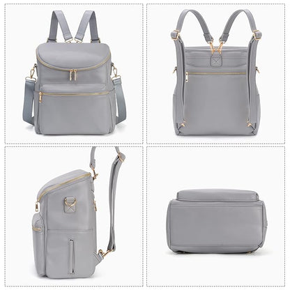 Minsong Diaper Bag Backpack,Fashion Leather Mommy Backpacks,Travel Toddler Baby Diaper Bags with in Bag Organizer and Changing Pad (Dark Grey)